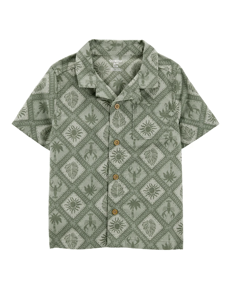 Toddler Tile Print Button-Down Shirt - Green