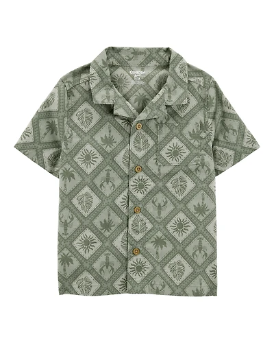 Toddler Tile Print Button-Down Shirt - Green