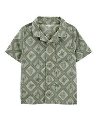 Toddler Tile Print Button-Down Shirt - Green