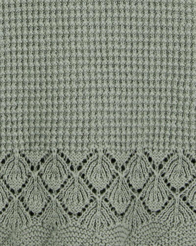 Kid 2-Piece Pointelle Sweater Crochet Knit Tank & Skirt Set - Green