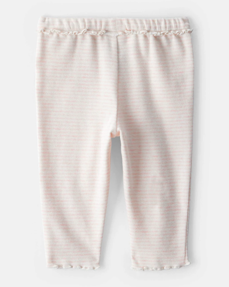 Baby Girl Flutter-Waist Striped Pants - Pink/Cream
