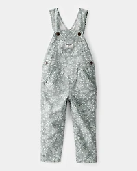 Toddler Lightweight Floral Print Canvas Overalls - Green