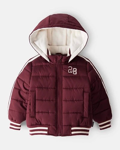 Toddler Boy Striped Sleeves Hooded Puffer Jacket - Red