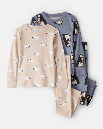 Baby Boy Penguin & Polar Bear 100% Cotton Loose Fit 4-Piece Pajamas - Grey