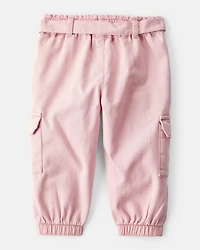 Baby Girl Cotton Cargo Joggers - Pink
