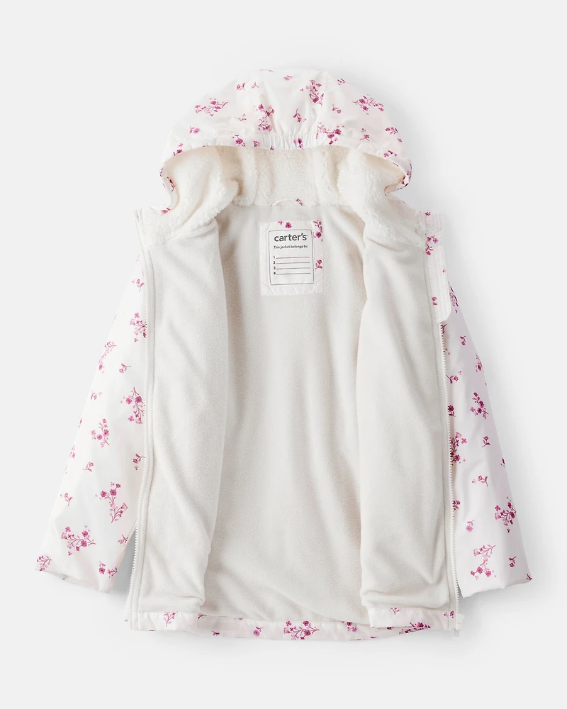 Girls Floral Long-Sleeve Midweight Anorak Jacket - White