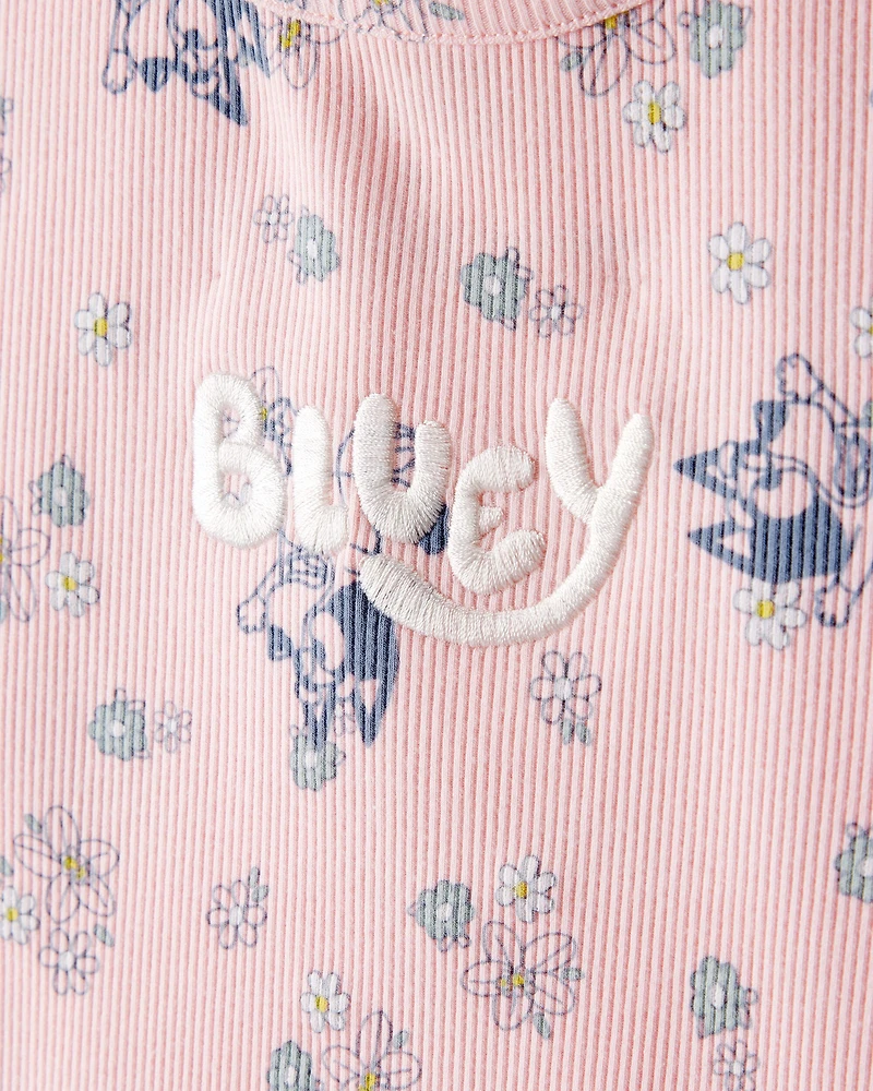 Toddler Girl Bluey Floral Print Short-Sleeve Graphic Tee - Pink