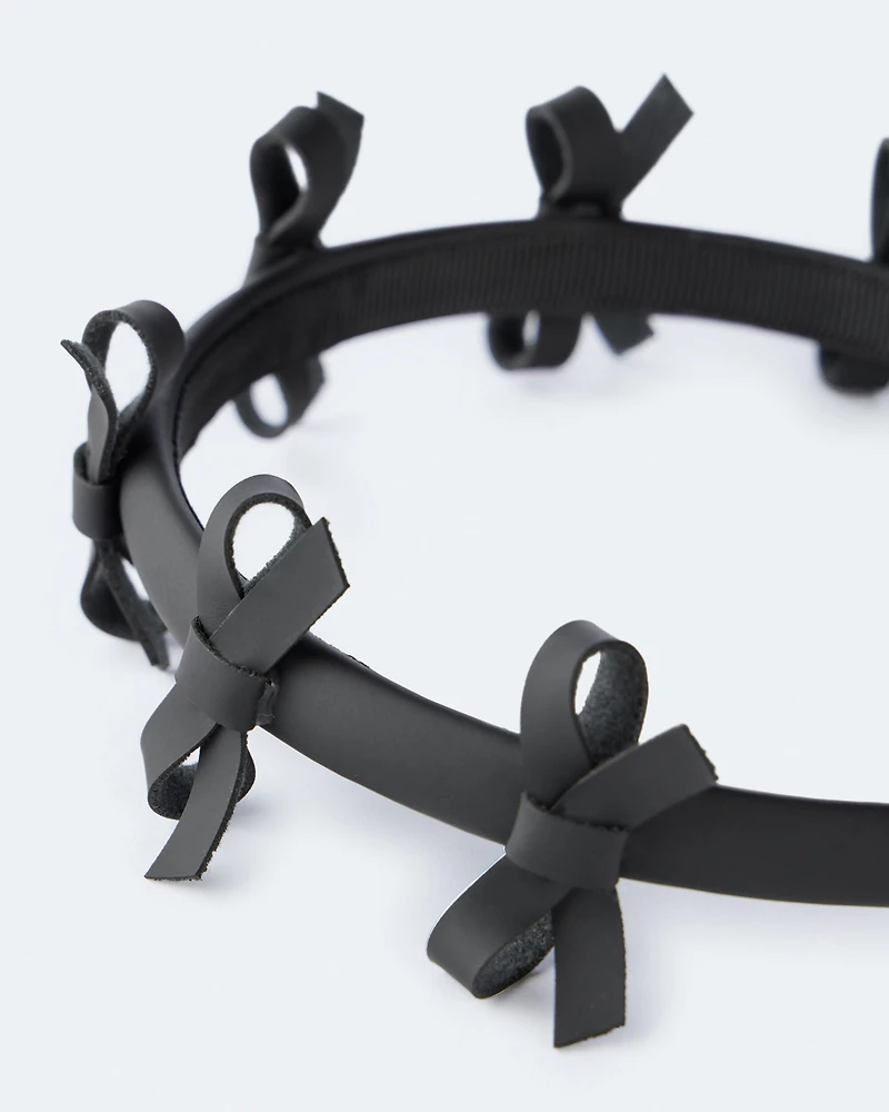 Toddler Girl Faux Leather Bow Headband - Black