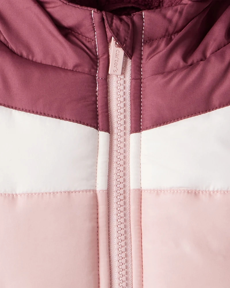 Baby Girl 2-Piece Color Block Hooded Snowsuit Jacket & Bib Set - Pink/Red