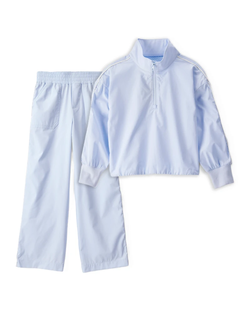 Girls 2-Piece Quarter-Zip Windbreaker Jacket & Woven Pants Set - Blue