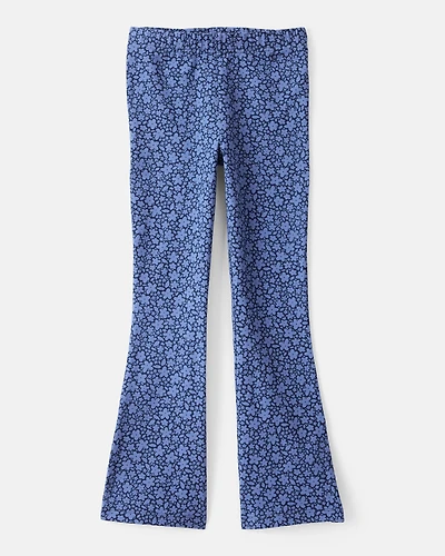Girls Cotton Floral Stretch Flare Leggings - Purple
