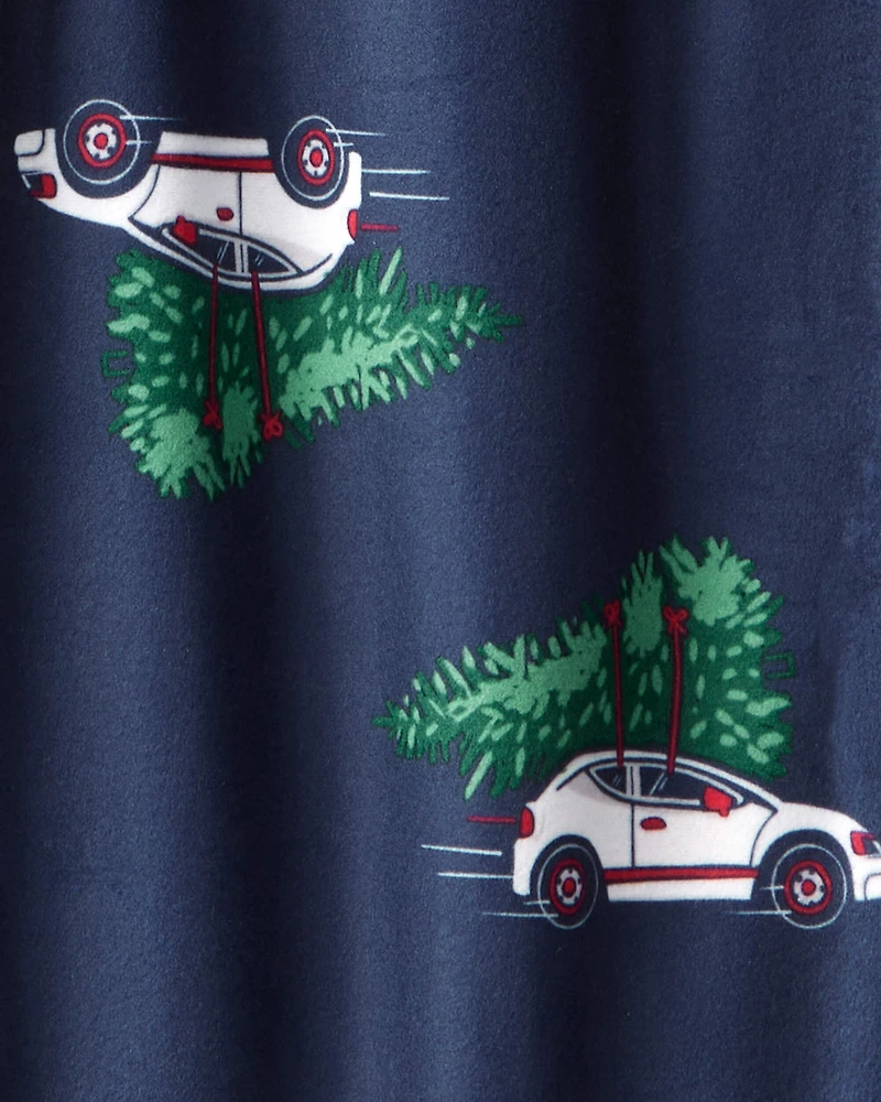Kid Christmas Cars Fleece Loose Fit Pajama Bottoms - Navy