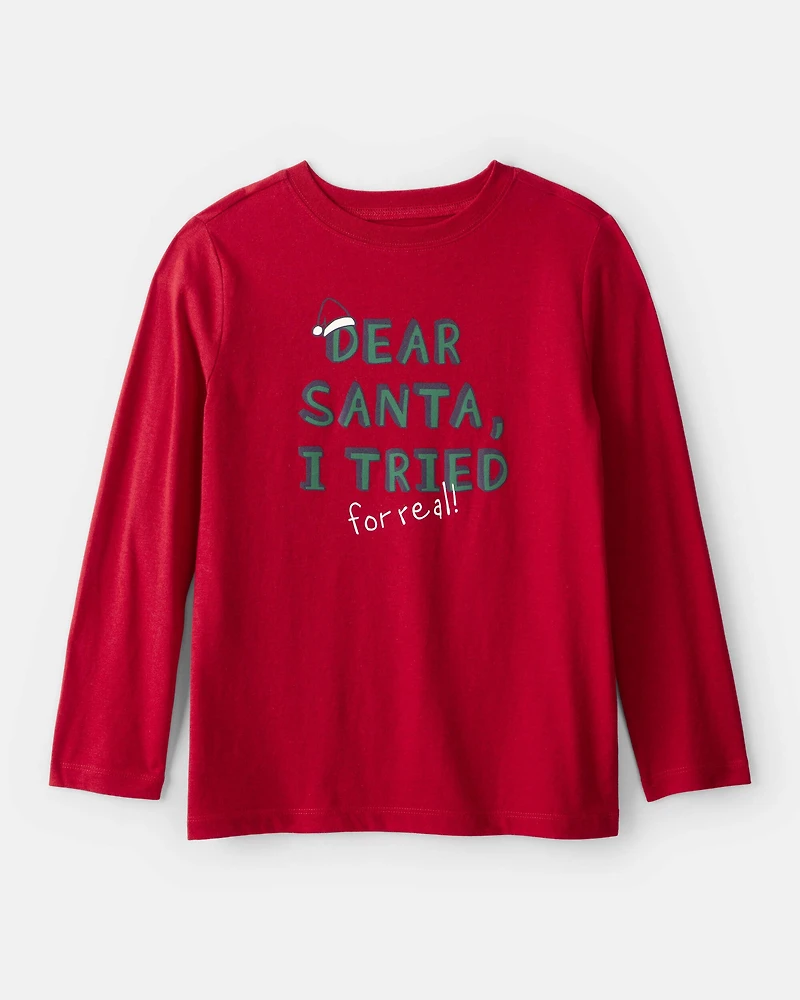 Boys Christmas Santa Long-Sleeve Graphic Tee - Red