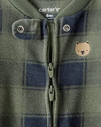 Baby Boy Bear Plaid Print Loose Fit Long-Sleeve Sleep & Play Pajamas - Green