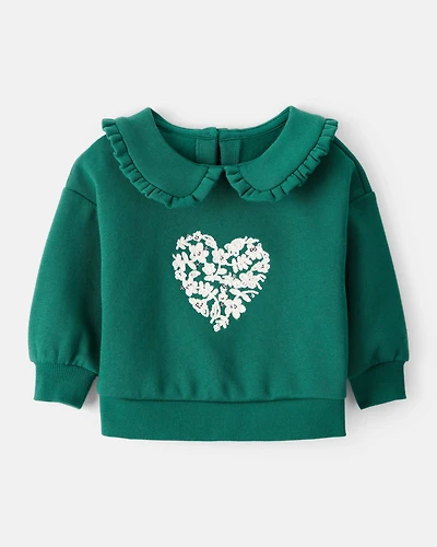Baby Girl DayDream Fleece Heart Long-Sleeve Pullover Sweatshirt - Green