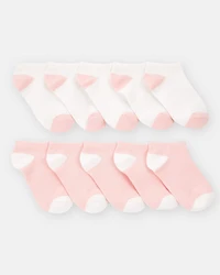 Girls 10-Pack No Show Socks - Pink/White