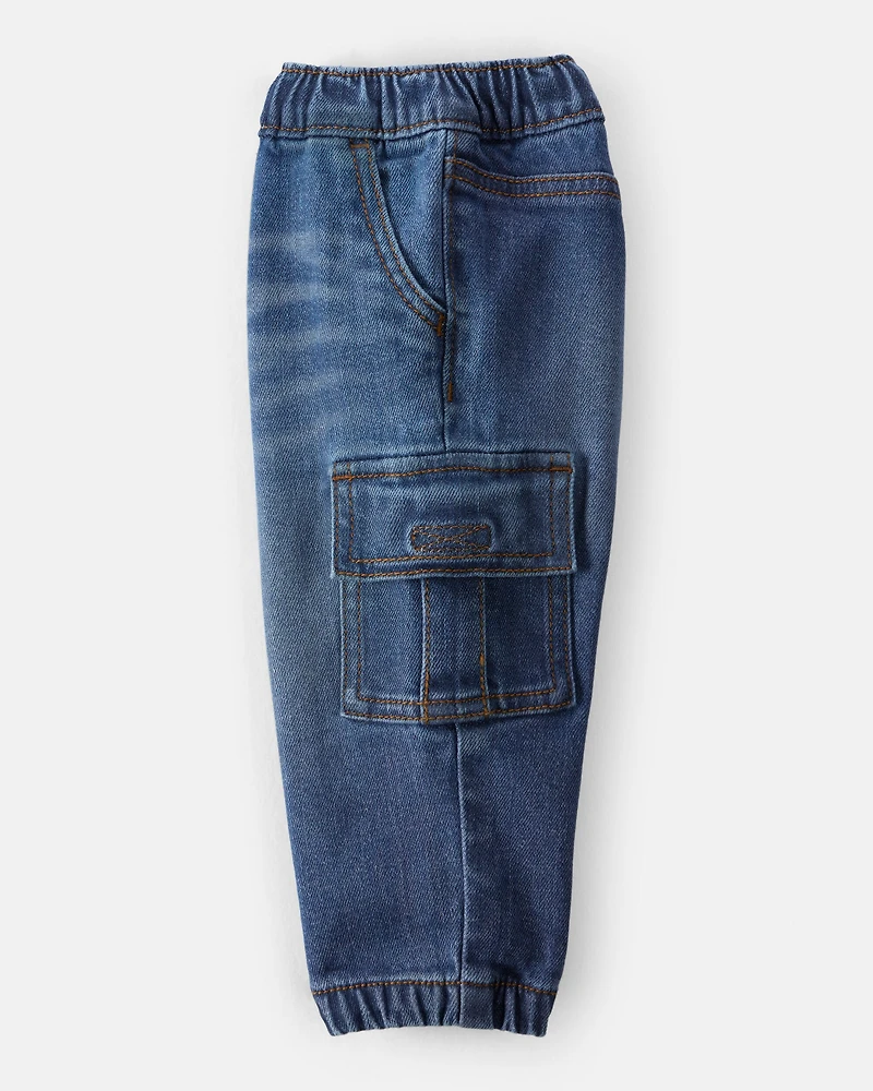 Baby Boy  Pull-On Denim Cargo Joggers - Medium Wash