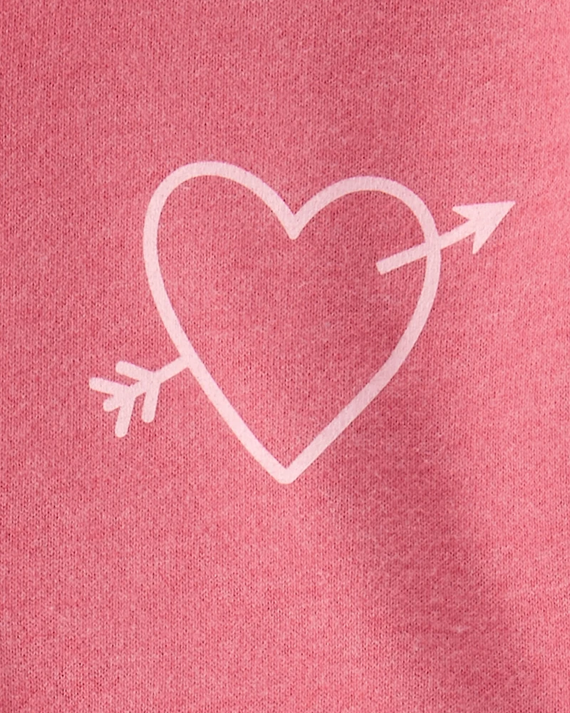 Girls Heart Print Quarter-Zip Pullover Sweatshirt - Pink