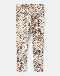 Girls Cotton Leopard Stretch Leggings - Brown