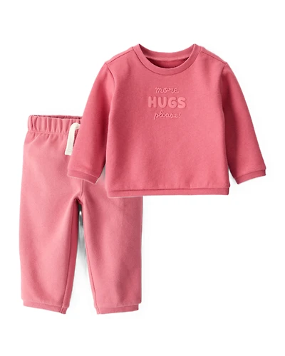 Baby Girl 2-Piece DayDream Fleece Fleece "More Hugs Please" Sweatshirt & Pants Set - Pink