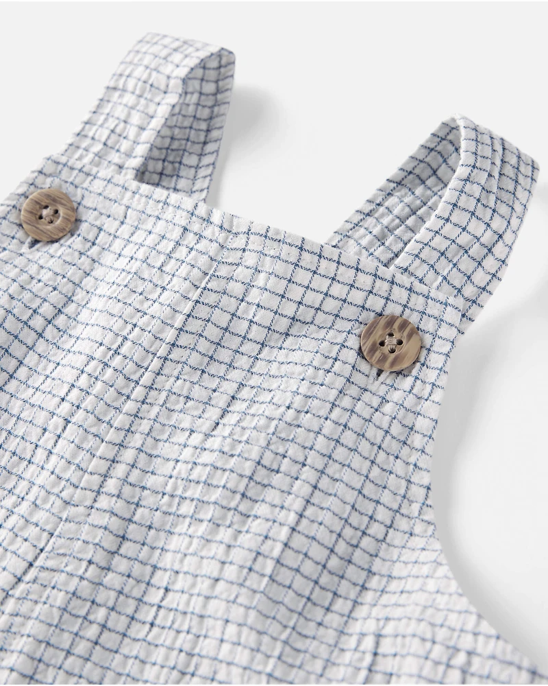 Baby Organic Cotton Checkered-Print Shortalls