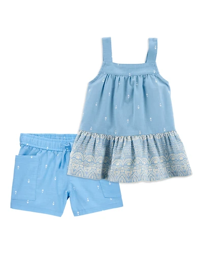 Toddler 2-Piece Heart Drop Print Tank & Drawstring Shorts Set - Blue