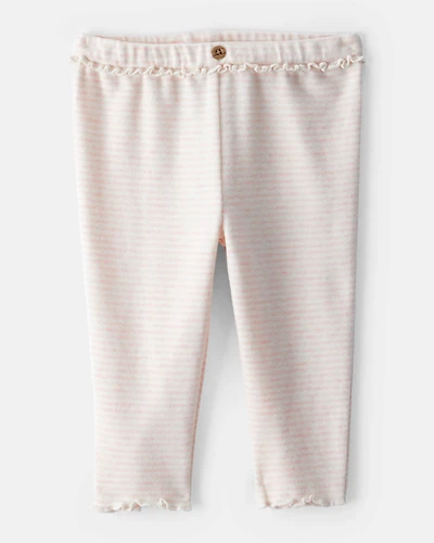 Baby Girl Flutter-Waist Striped Pants - Pink/Cream
