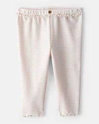 Baby Girl Flutter-Waist Striped Pants - Pink/Cream
