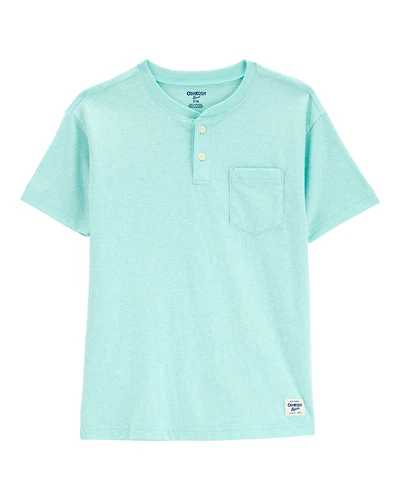 Kid Pocket Henley Tee - Turquoise