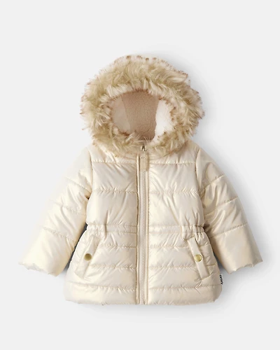 Baby Girl Hooded Heavyweight Winter Jacket - Cream