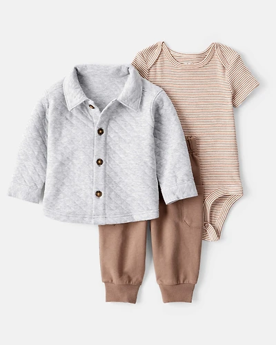 Baby Boy 3-Piece Cardigan, Bodysuit & Pant Set - Grey