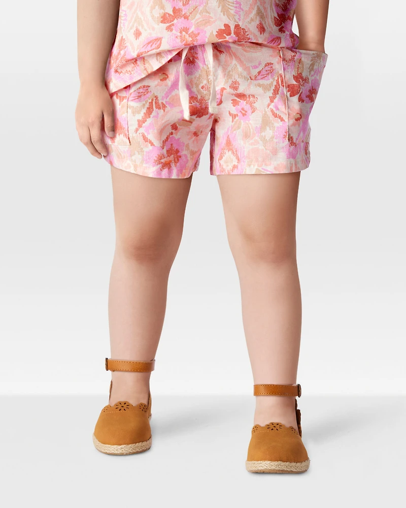 Toddler Floral Print Drawstring Shorts - Pink
