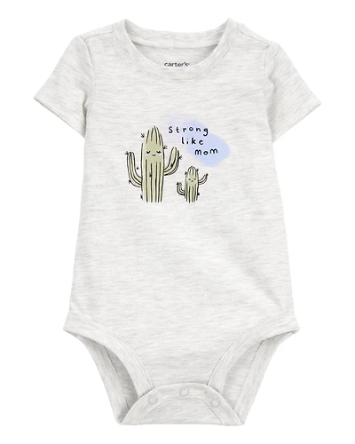 Baby "Strong Like Mom" Cactus Short-Sleeve Bodysuit - Gray
