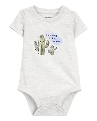 Baby "Strong Like Mom" Cactus Short-Sleeve Bodysuit - Gray