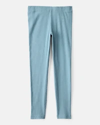 Girls Rib 100% Cotton Pull-On Stretch Leggings - Blue