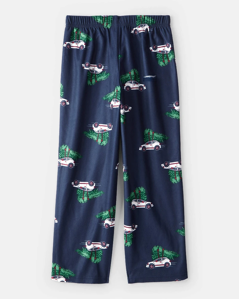 Kid Christmas Cars Fleece Loose Fit Pajama Bottoms - Navy