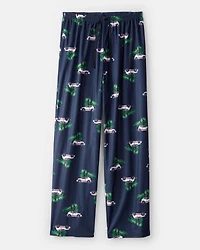Adult Christmas Cars Fleece Loose Fit Pajama Bottoms- Navy
