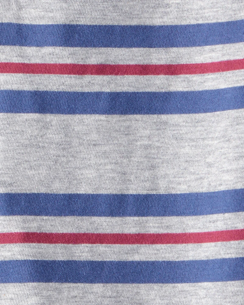 Baby Boy Striped Short-Sleeve Henley Tee - Grey