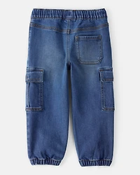 Toddler Boy Denim Cargo Joggers - Dark Wash