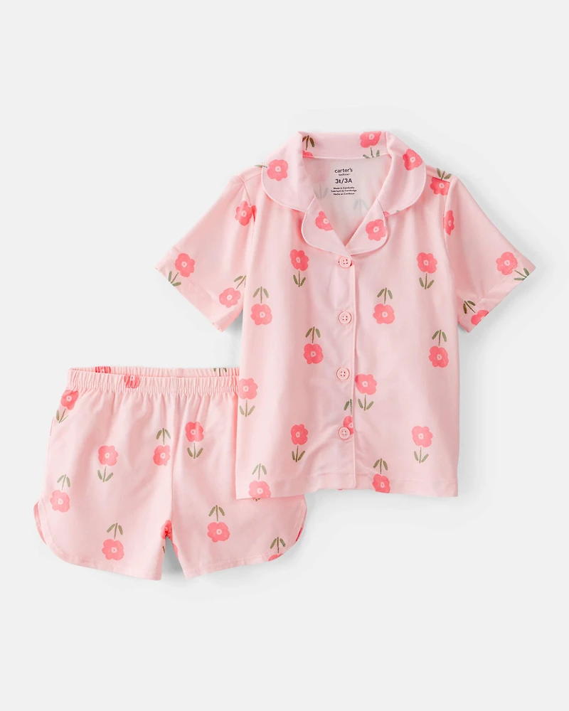 Toddler Girl 2-Piece Floral Loose Fit Coat-Style Pajamas - Pink