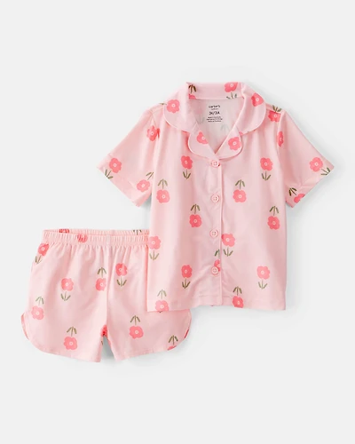 Toddler Girl 2-Piece Floral Loose Fit Coat-Style Pajamas - Pink