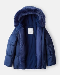 Girls Hooded Puffer Jacket - Navy