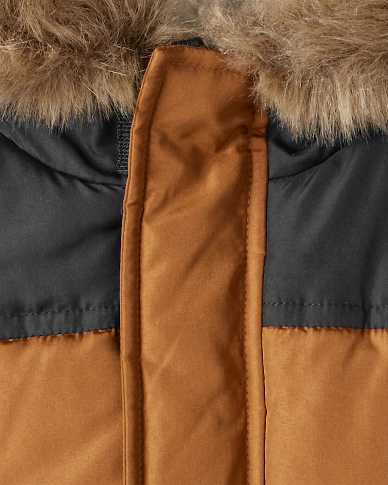 Baby Boy 2-Piece Color Block Hooded Snowsuit Jacket & Bib Set - Brown/Black