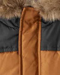 Baby Boy 2-Piece Color Block Hooded Snowsuit Jacket & Bib Set - Brown/Black