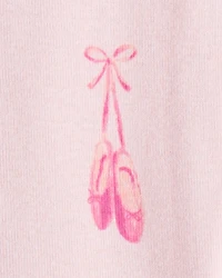 Baby Girl Ballet Print 100% Cotton Long-Sleeve 2-Way Zip 1-Piece Pajamas - Pink