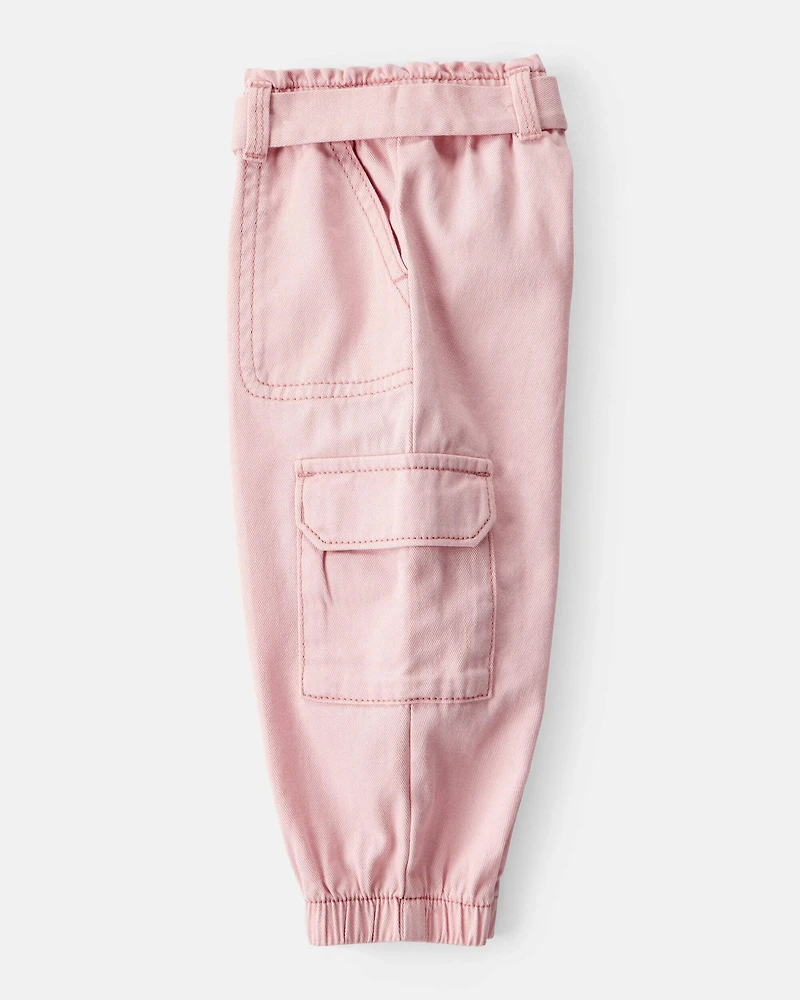 Baby Girl Cotton Cargo Joggers - Pink