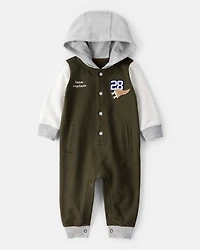 Baby Varsity Hooded Jumpsuit - Green/Grey