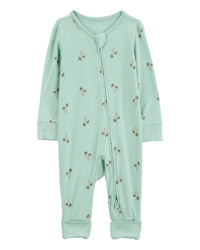 Baby Boy Palm Tree Print 2-Way Zip PurelySoft Convertible Foot Sleep & Play Pajamas - Mint