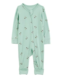 Baby Boy Palm Tree Print 2-Way Zip PurelySoft Convertible Foot Sleep & Play Pajamas - Mint