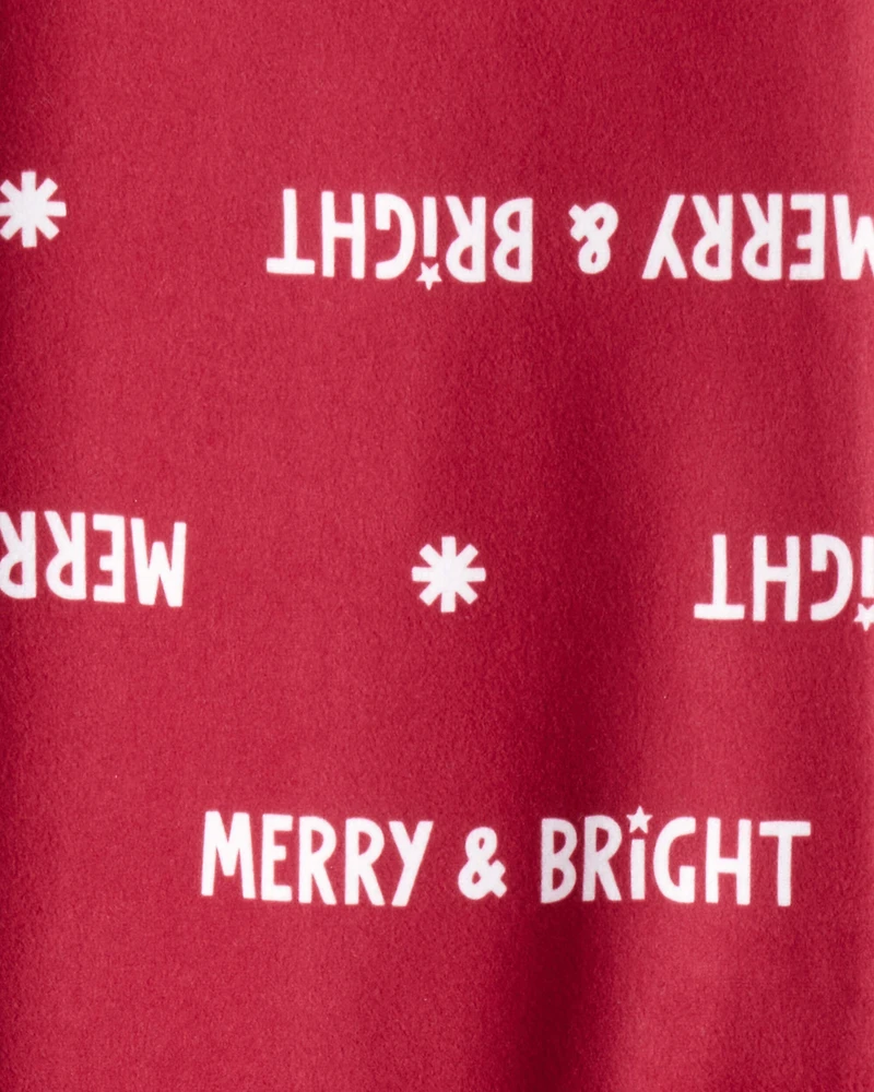 Kid Merry & Bright Christmas Print Loose Fit Pajama Bottoms - Red